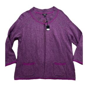 NEW‎ Talbots Women's M One Button Open Cardigan Purple Pockets 3/4 Sleeve